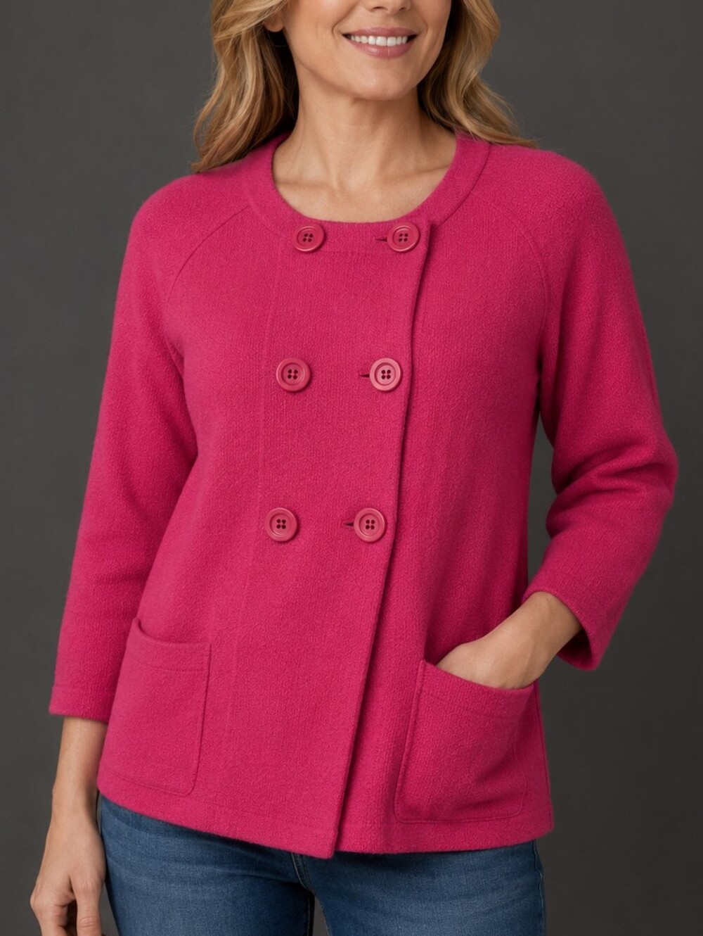 MADISON Hot Pink Double Breasted Preppy Cardigan Sweater